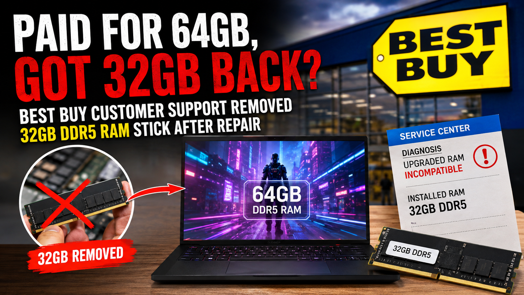 Best Buy Removes 32GB RAM From 64GB Gaming Laptop After Repair: What Happened?